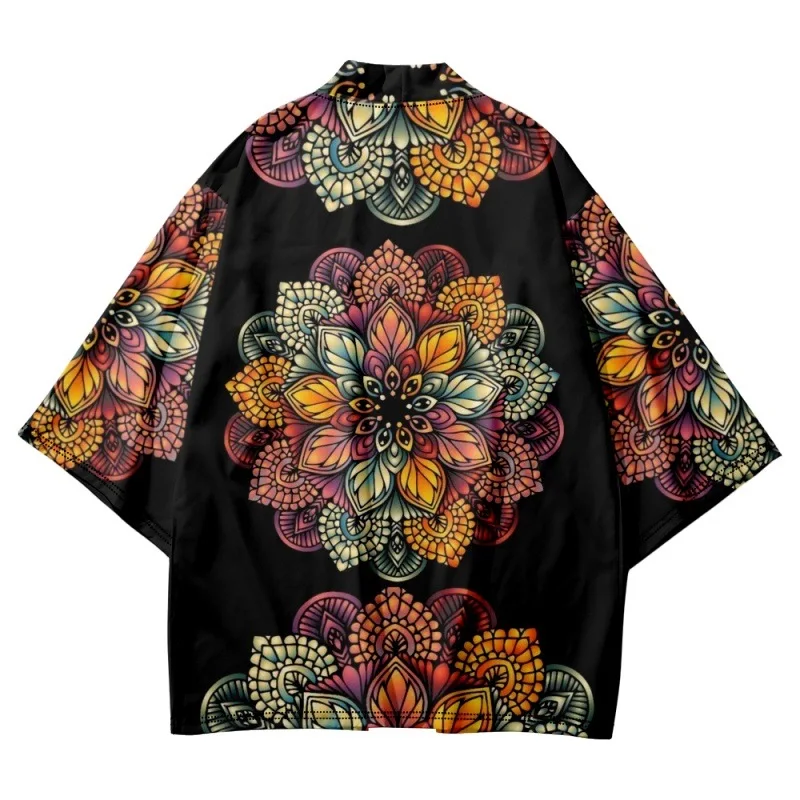 

Рубашка мужская в стиле хип-хоп, уличная одежда, японское кимоно и шорты, халат, черный кардиган с цветочным принтом, азиатская одежда в стил...