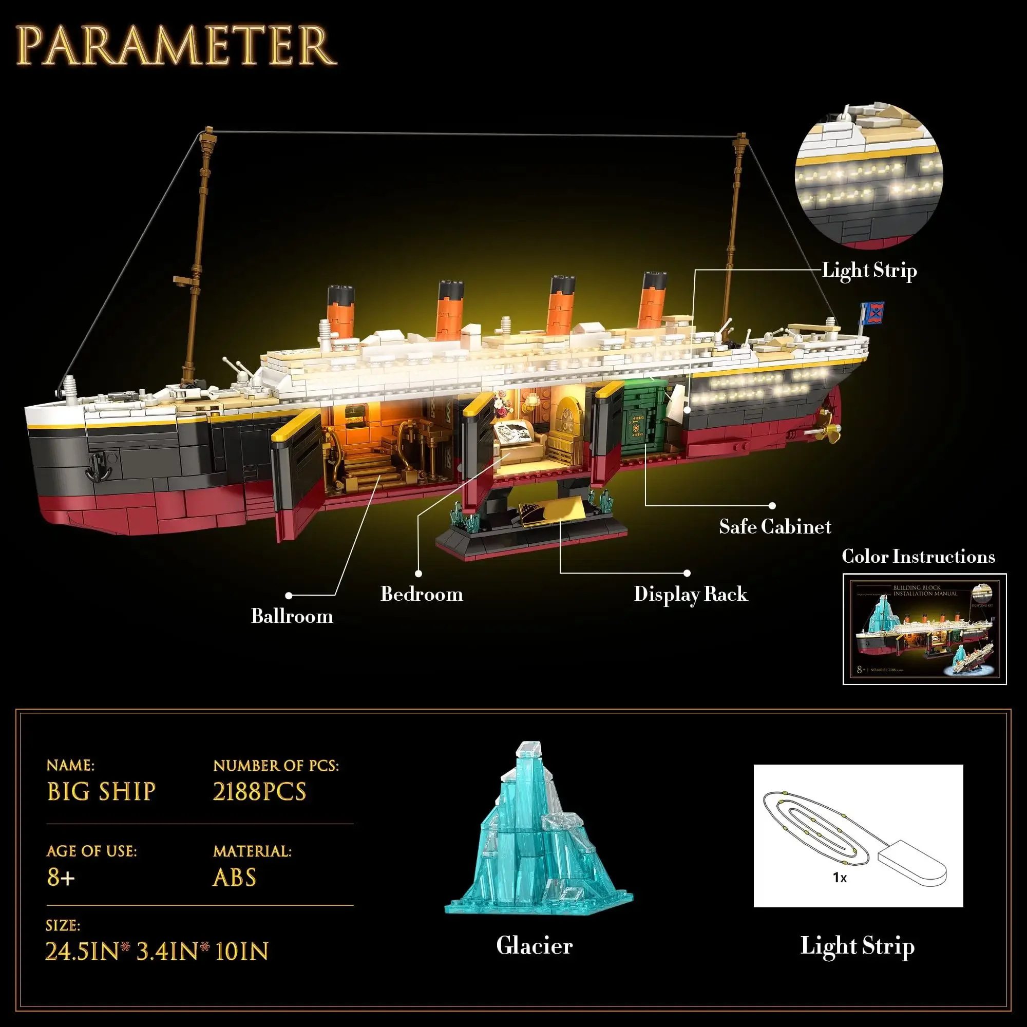Детский конструктор круизный лайнер с подсветкой 2288 шт