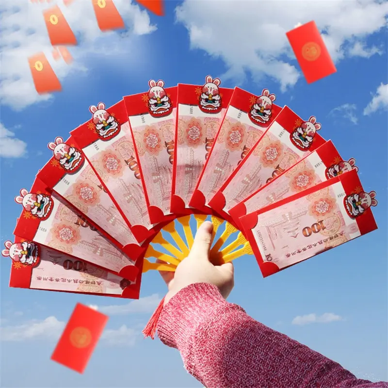 

2023 Creative New Year Red Envelopes Fan Shape Hongbao Chinese Spring Festival Red Pocket Best Wish Lucky Money Pockets Gift Bag