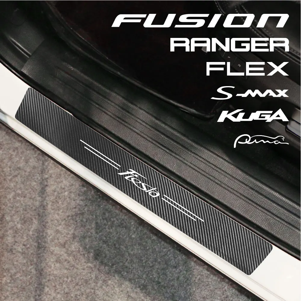 

4PCS Car Sill Carbon Leather Sticker For Ford C S MAX EXPEDITION Fiesta FIGO FLEX Fusion GALAXY GT KA PUMA RANGER Raptor TRANSIT