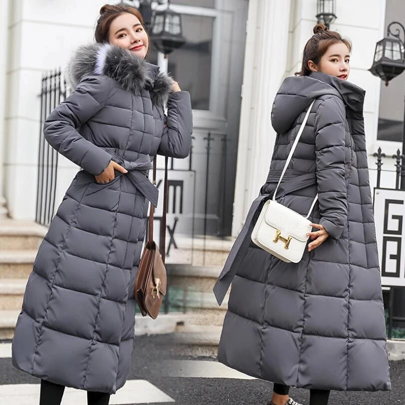 Women Warm X-Long Coats Sashes Parka Oversize 2023 New Fashion Ladies Winter Thick Jacket Down Snow Outwear Jackets Parkas Red