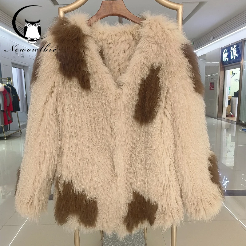 Enlarge Fashion Real Fox Fur Coat Autumn and Winter Luxury Knitted Coat Women's Long Sleeve Fox Fur Loose Top New Jacket