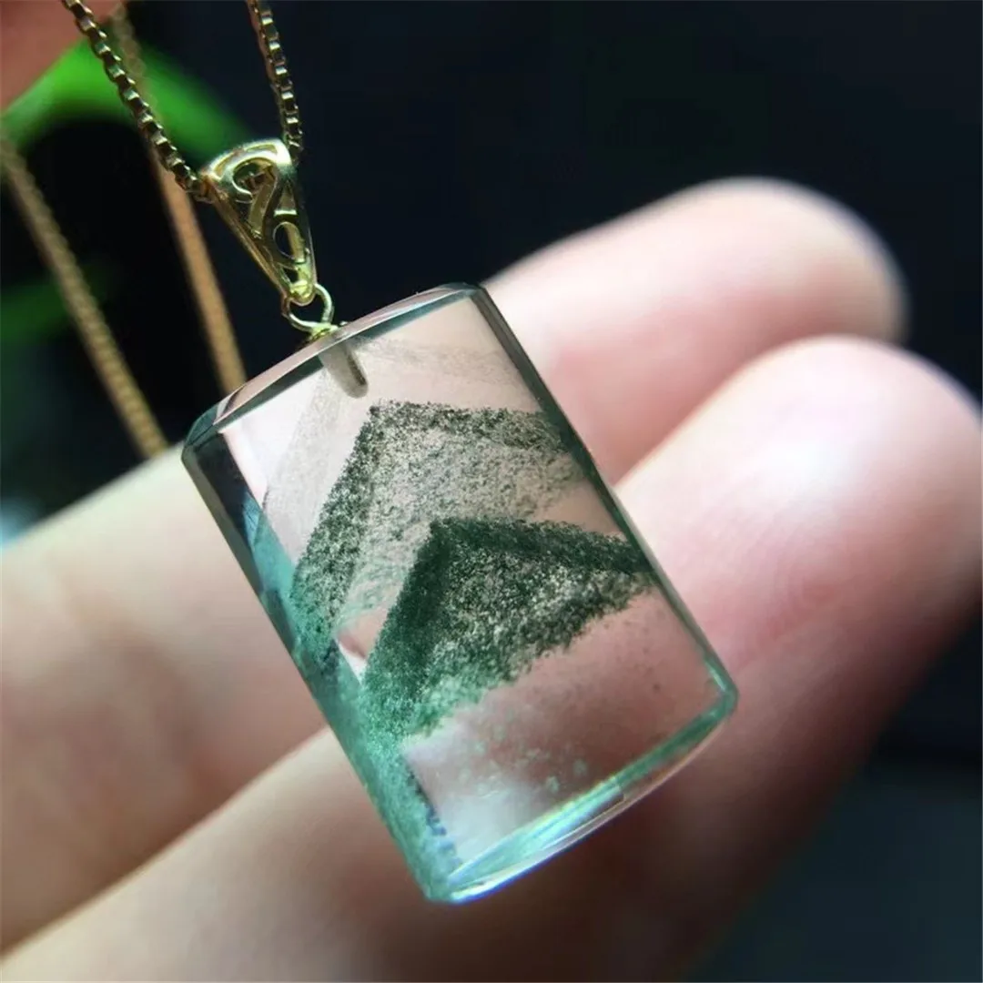 

Top Natural Green Phantom Quartz Pendant For Women Men Wealth Gift Reiki Gemstone 18K Gold Crystal 18x12x7mm Beads Jewelry AAAAA