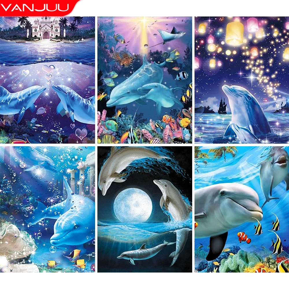 

Алмазная живопись 5D в виде дельфина, морская жизнь, Алмазная мозаика, полная круглая/квадратная дрель, сделай сам, ручная работа, домашний де...