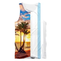 blue white striped 2022 new tank tops 3d printed bright beach and coconut trees summer fitness elastic irregular sleeveless vest