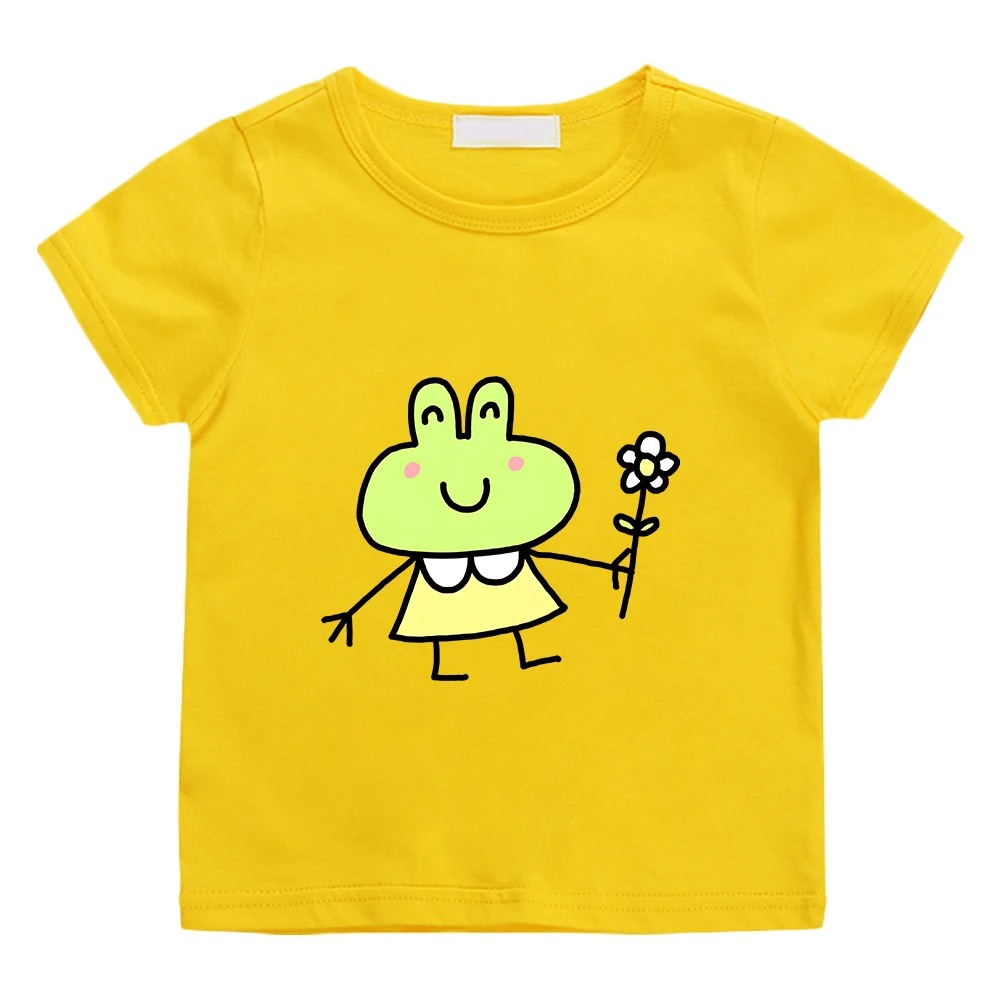 

Brief Strokes Frog Cartoon T-shirt Casual Boys and Girls Children Tee-shirt 100% Cotton Comfortable Soft Tshirt Short Sleeve Tee