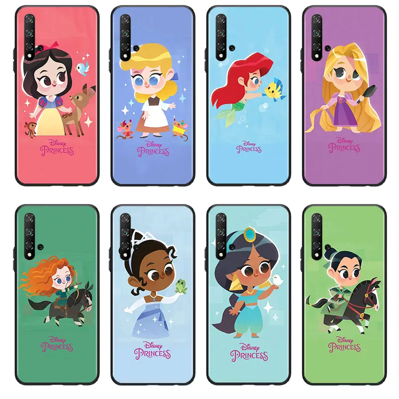 Princess Art Phone Case For Huawei Honor 60 50 X30 30i 20 10 10i 10X 9X 9S 9C 9 8X 8A lite Pro SE Black luxury Silicone Back
