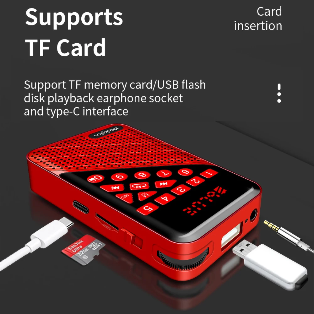 Lenovo R5 Multifunctional large battery Bluetooth Speaker With Stereo Sound FM For Learning English TF Card Recorder |