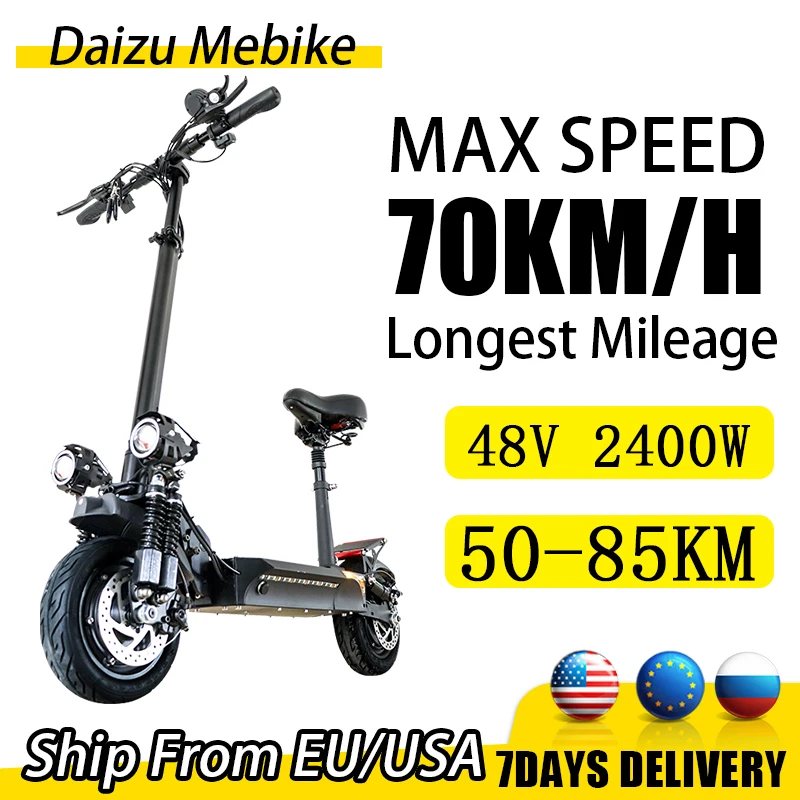 

48V 2400W Electric Scooter High Speed 70km/h with Seat 48V 18AH Electric Scooters Adults High Mileage 80km 10inch Tires EU Stock
