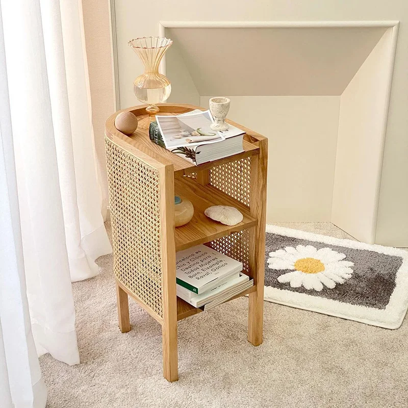 

Shelf Wood Rattan Bedside Table Side Cabinet Locker Library Nordic Homestay Small Storage Locker Dressing Outdoor Furniture HY