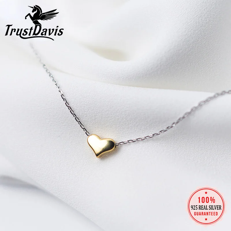 

Ожерелье с кулоном в виде сердца Trustdavis, 100%, 925, золото ювелирные изделия из настоящего стерлингового серебра, короткое, длиной 40 см, подарок д...