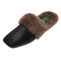 maomao baotou half slippers female winter wear autumn new net red skin cotton in the fashion square head warm cotton mop