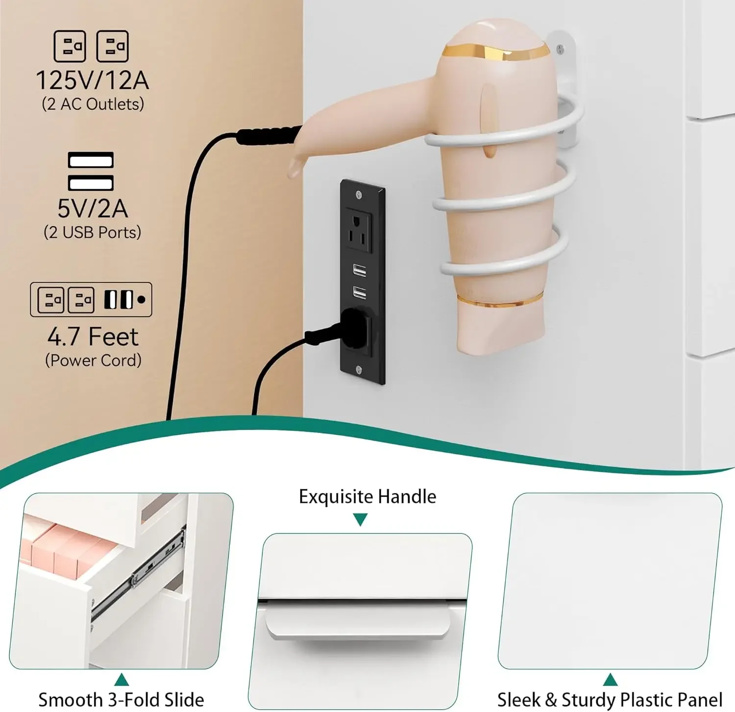 Туалетный столик с большим светодиодным зеркалом зарядная станция 11 ящиками