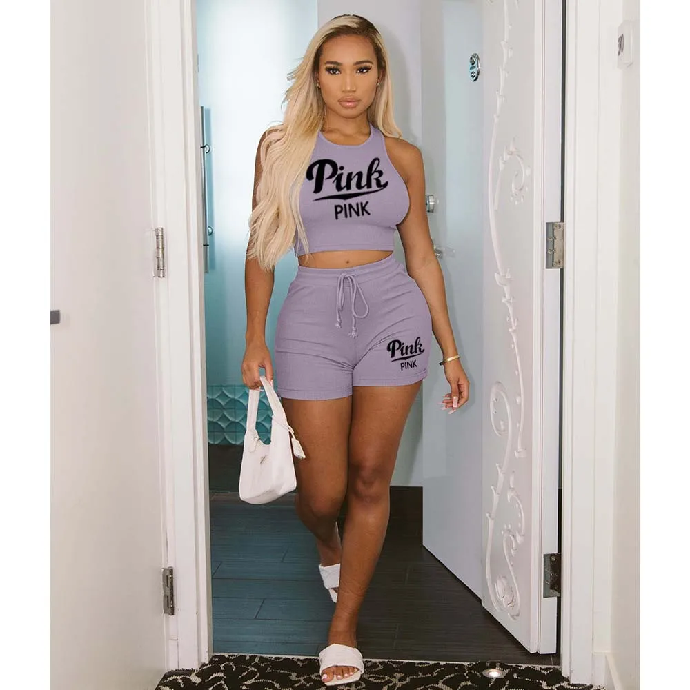

Summer Sports Style Two Piece Set Women Fashion Alphabet Print Sleeveless Vest Shorts Pants Suit Casual Two Piece Suit Women