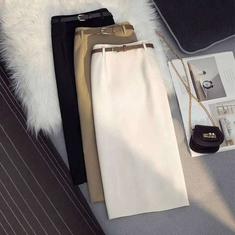 

Suit skirt female 2022 spring and summer new fashion simple solid color high waist straight mid-length tooling package hip skirt
