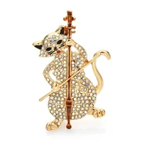 wulibaby playing cello cats brooches for women unisex 2 color designer musician pets animal party office brooch pin gifts