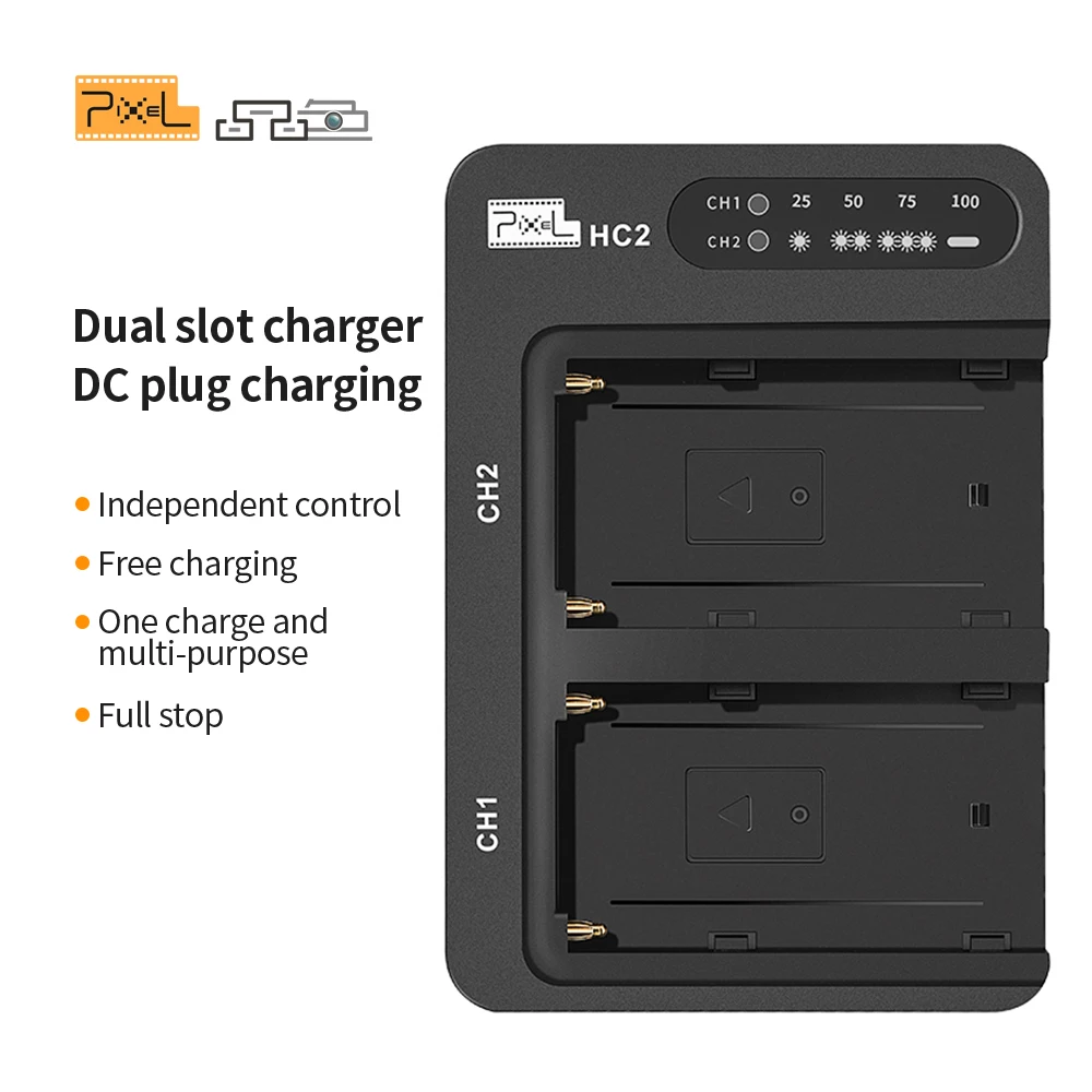 

Pixel HC2 Battery Charger Dual-slot Charging Port Rechargeable Battery Short Circuit Protection with LED Indicator