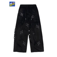 uncledonjm star hot rhinestone velvet pants men streetwear baggy pants hip hop tactical pants harem pants