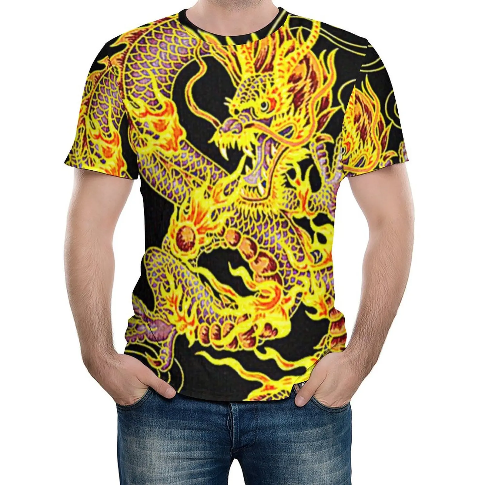 

Popular Chinese Dragon T Shirt Neo Art Print Streetwear T-Shirts Crewneck Fashion Tee Shirt Beach Men Graphic Top Tees Big Size