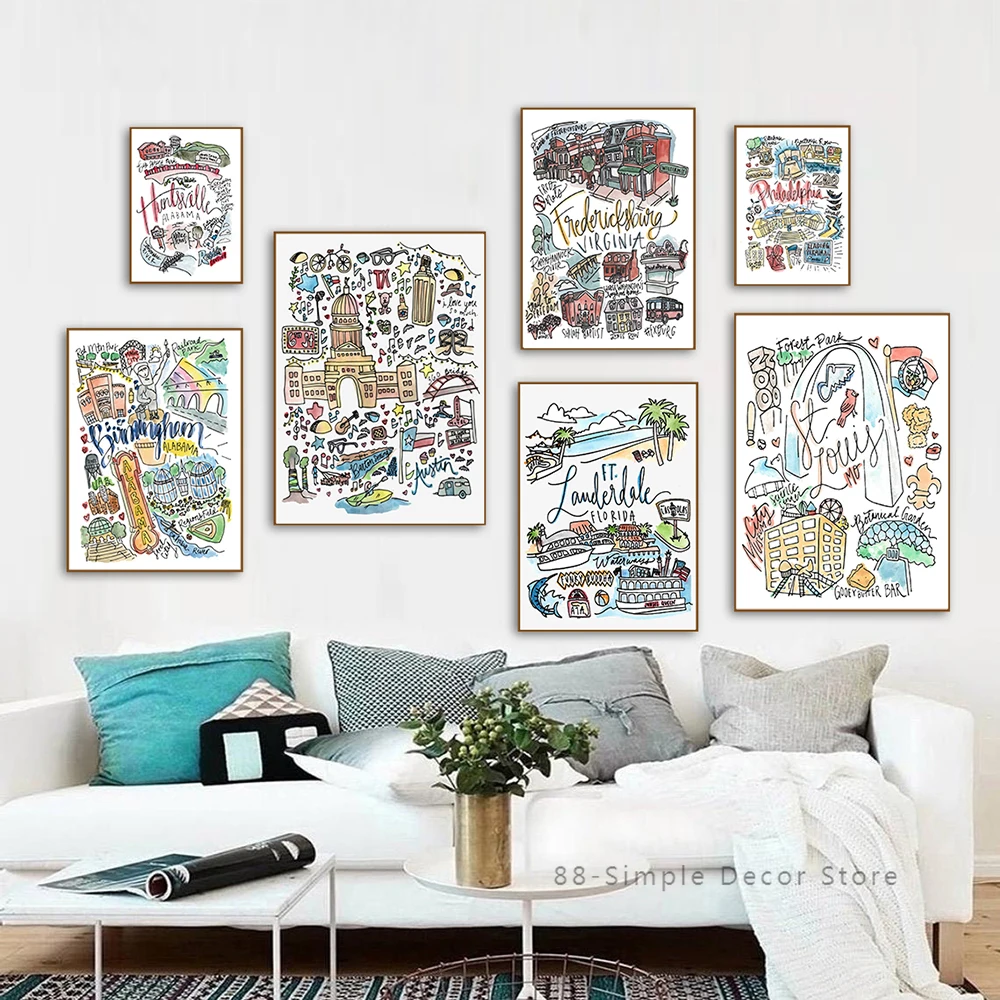 

Botanical Print Canvas Art Painting Red Mountain Park Vintage Travel Cities Landscape Posters Picture For Room Decor Pictures