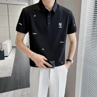 embroidery logo polo shirts for men 2022 summer short sleeve lapel tee tops man clothing casual business social polos streetwear