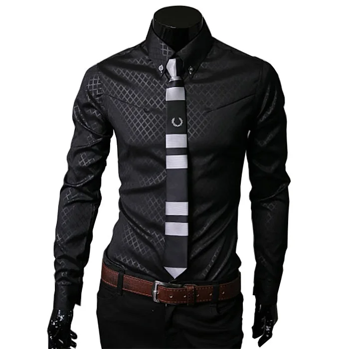 Spring and Autumn 2022 Slim Long Sleeve Shirts Man's Casual Diamond Plaid Inch Shirts Men's Chemise Homme Tops Shirt