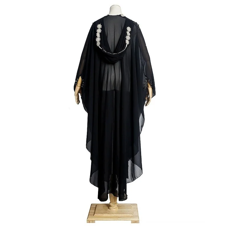Muslim Abaya Beaded Embroidery Lace Single Row Muslim Dress Hooded Abayas for Women Hot Drilling plus Size Women's Dress