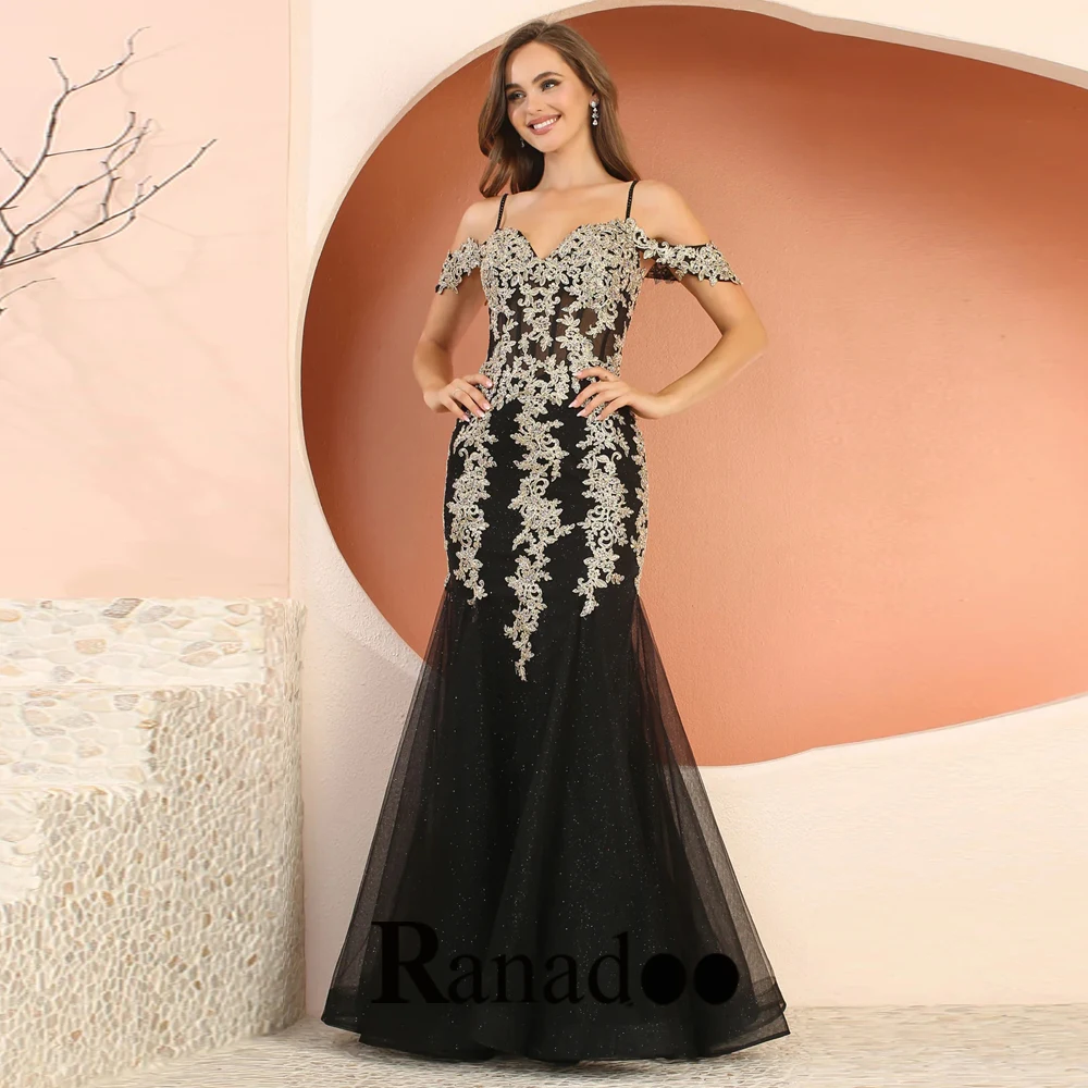 

Блестящее вечернее платье Ranadoo для выпускного вечера, Тюлевое платье с открытыми плечами, Русалка, V-образный вырез, на тонких бретельках, на молнии, пышные платья