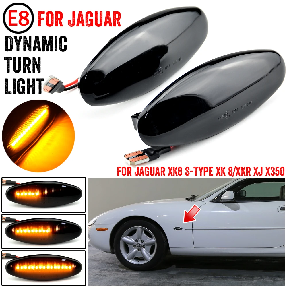 

2X For Jaguar XJ8 XJR 1997-2005 XJX350 S-Type Smoke lens Dynamic LED Side Marker Light Turn Signal Lamp