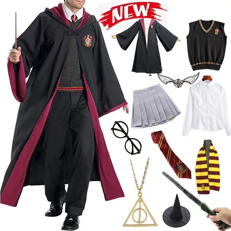 Halloween Harryy Potter Cosplay Costume Robes Cape Sweater Shirt Slytherin Tie Glasses Scarf Kids Adult Party Accessories Gifts