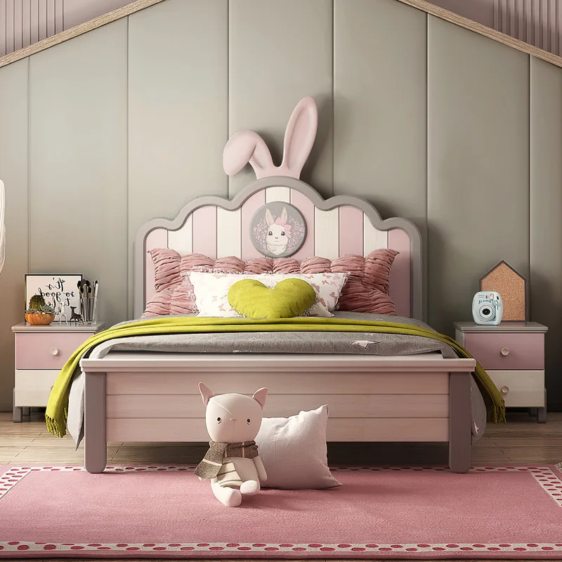 

Children's bed girl princess bed solid wood single bed cartoon girl children's room combination rabbit girl bed customization