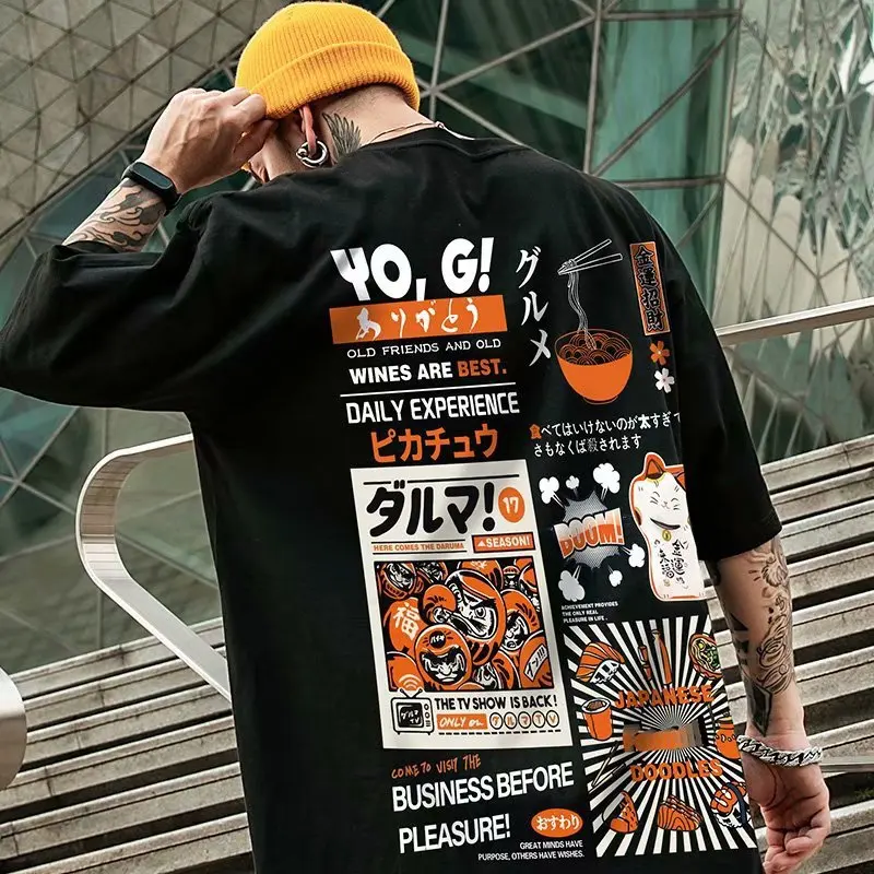 

T-shirt short sleeve men's fashion brand couple loose print bottomed shirt fattened and increased 5-point sleeve T-shirt fashion