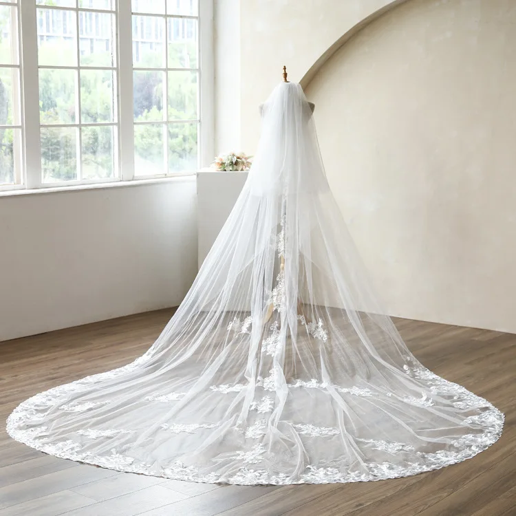 

Korean Style Lace Veil Super Long Bridal Fairy Beautiful Headdress TikTok Same Style Trip Shoot Veil Veil