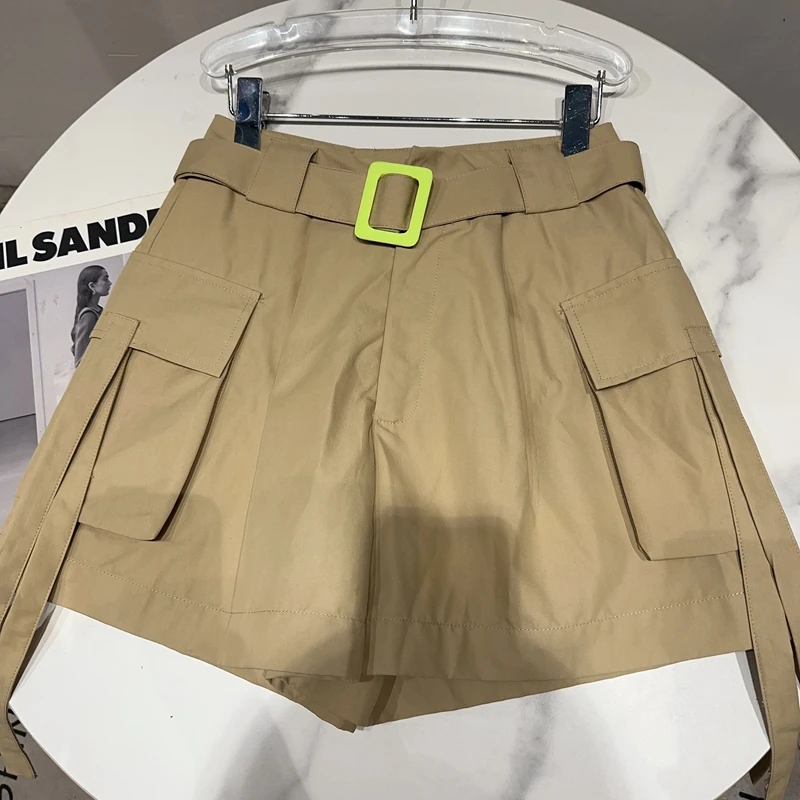 Retro Side Large Pocket Decoration Loose Cargo Shorts Female 2023 Spring Summer New Casual Shorts Women High Waisted Shorts