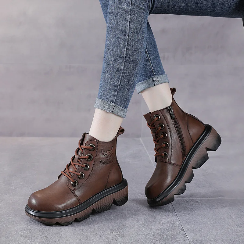 Autumn and Winter 2023 Genuine Leather Women's Boots High Top Martin Boots Women's Retro Short Boots Thick Sole Versatile Fashio