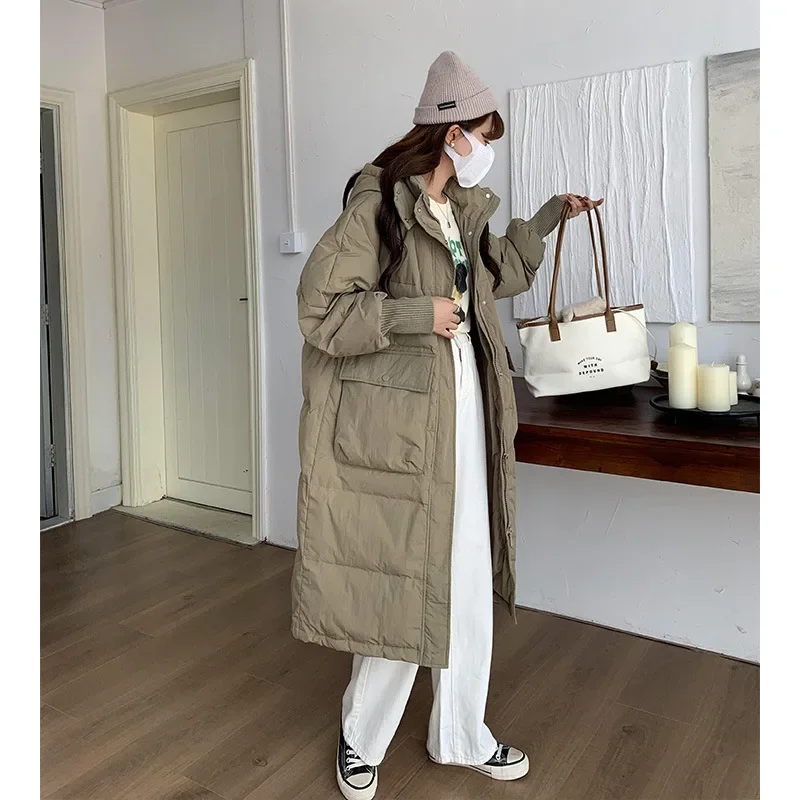 Женская Стеганая куртка с капюшоном длинная свободная теплая парка большими