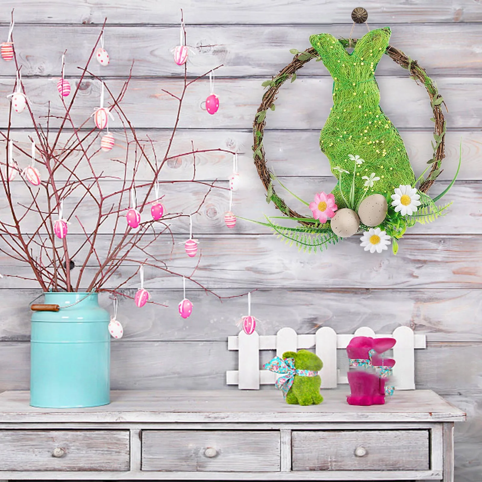 

Easter Decoration 2023 Rabbit Eggs Flower Door Wreath Rattan Spring Home Wedding Wall Decor Easter Garland Round Pastoral Style