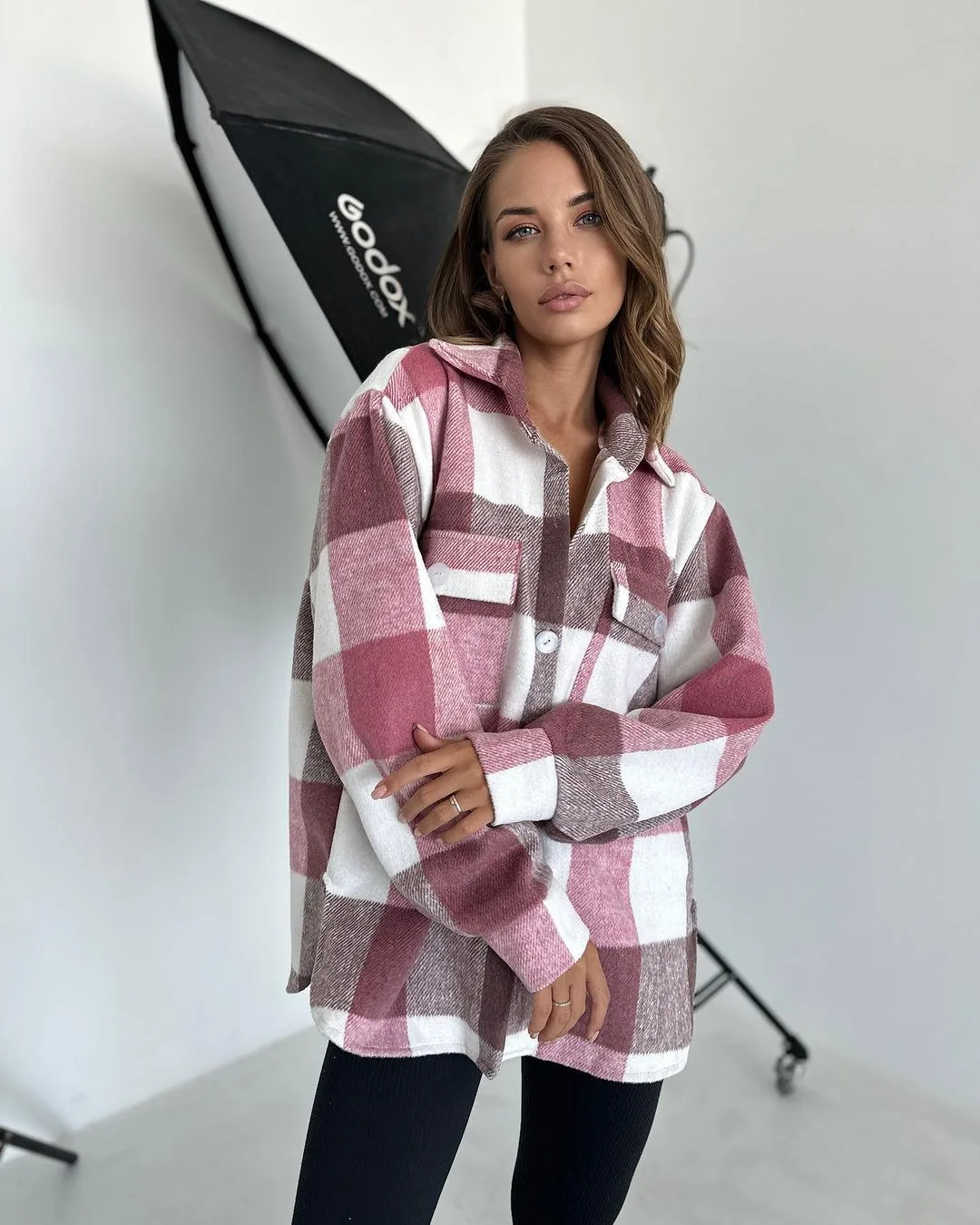 Женская Фланелевая Теплая Рубашка С Манжетами В Клетку Длинными Рукавами На