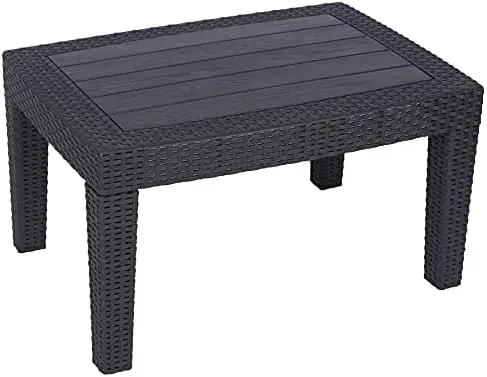 

Waterproof Wicker Coffee Table, All-Weather Rattan Table Furniture with PP Board Slat Top for Proch, Deck, Balcony, Black