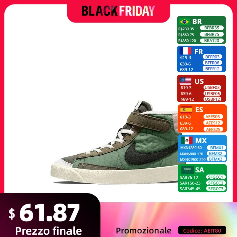 Детская обувь Nike Blazer 77 теплые кроссовки на липучке для мальчиков и девочек с