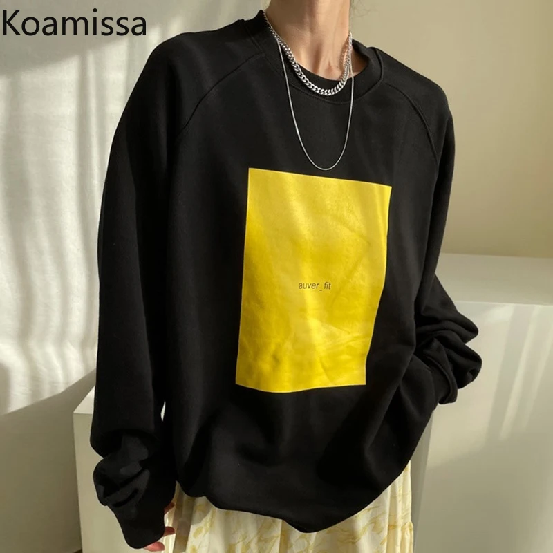 

Женская толстовка с круглым вырезом Koamissa, весенне-осенний Повседневный Свободный свитшот, шикарные пуловеры в Корейском стиле, Прямая пост...