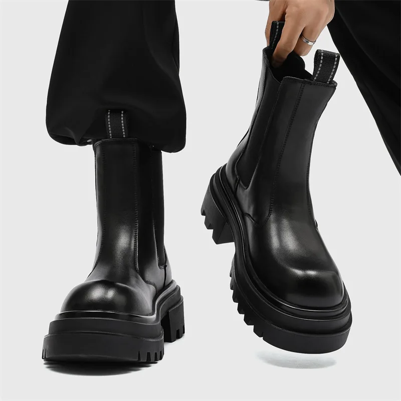 Мужские роскошные модные ботинки на платформе в стиле панк обувь из натуральной