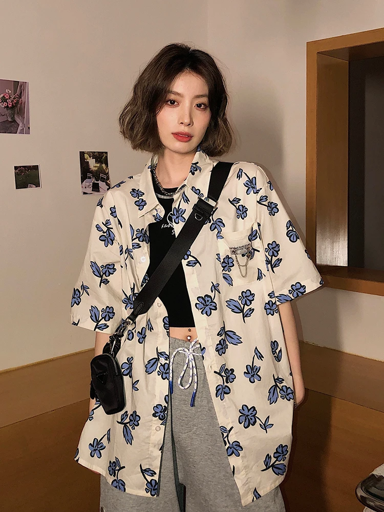 

Шифоновая женская блузка большого размера с цветочным принтом, элегантная Летняя Повседневная Блузка с коротким рукавом, Свободная Женска...