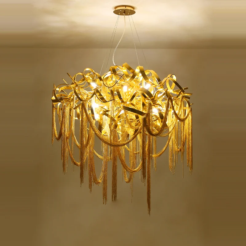 

Pendant Lights led Postmoder Aluminum Chain Gold Chrome Lamps Suspension Luminaire Lighting For Foyer Chandeliers Luxury style