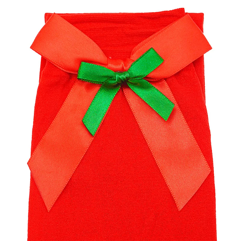 Woman X'mas Clothings 2Pairs Per Set Red Green Christmas Bowknot Breathable Silk Stockings Santa Claus Halloween Cosplay Costume