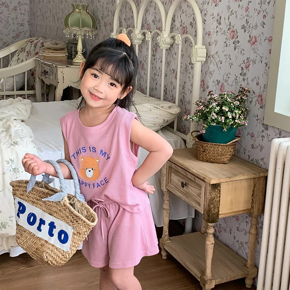 

Children's Suit Cartoon Loose Vest Upper Garment Skirt Summer New T-shirt Shorts Two Pieces