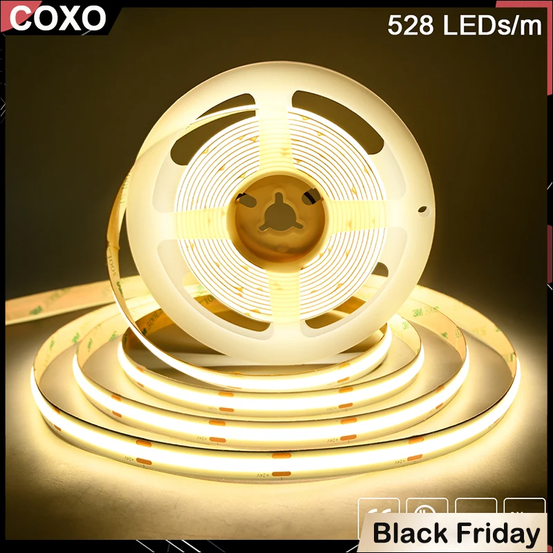 

COXO Гибкая светодиодная лента COB 528 светодиодов/м 16,4 фута 3000K 4000K 6500K 12В 24В