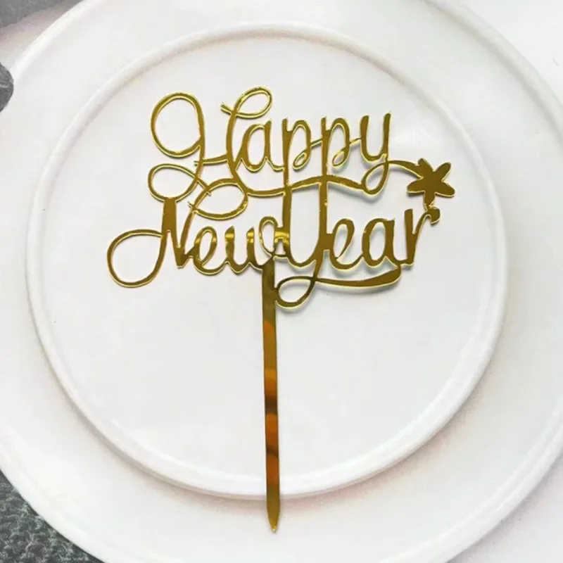 

1 шт., золотой Топпер для торта «С Новым годом», красный акриловый топпер для торта «Все», на Рождество, Новый год, украшения для торта