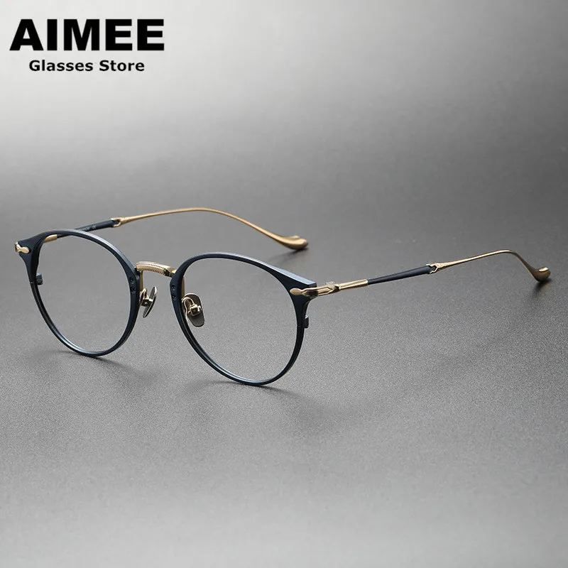 Japanese Designer Pure Titanium Glasses Frame Men Vintage Round Ultralight Prescription Eyeglasses Women Myopia Eyewear M3112
