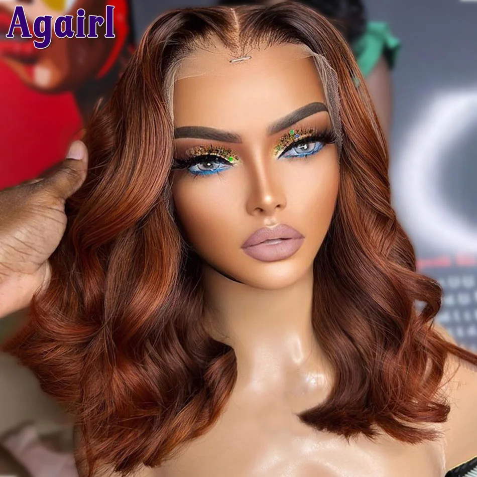

Red Ginger Brown Highlight Short Bob Wavy Lace Front Human Hair Wigs 13X4 13X6 Body Wave Lace Frontal Bob Wigs For Black Women